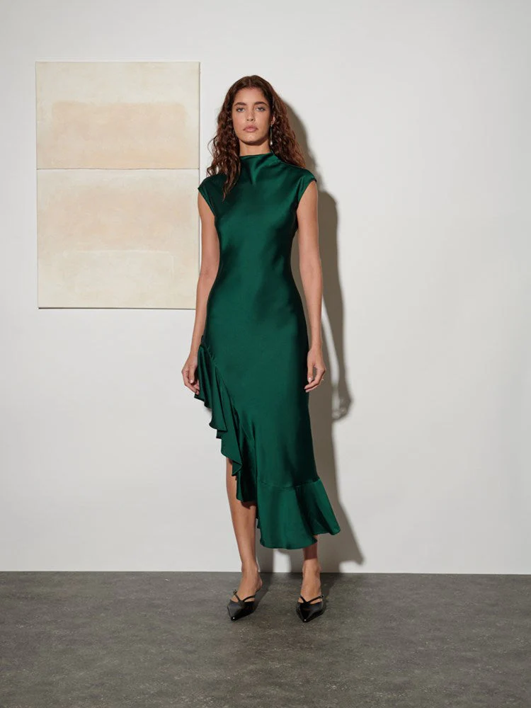 <b> Ghospell </b> Ana Satin Midi Dress - Image 2