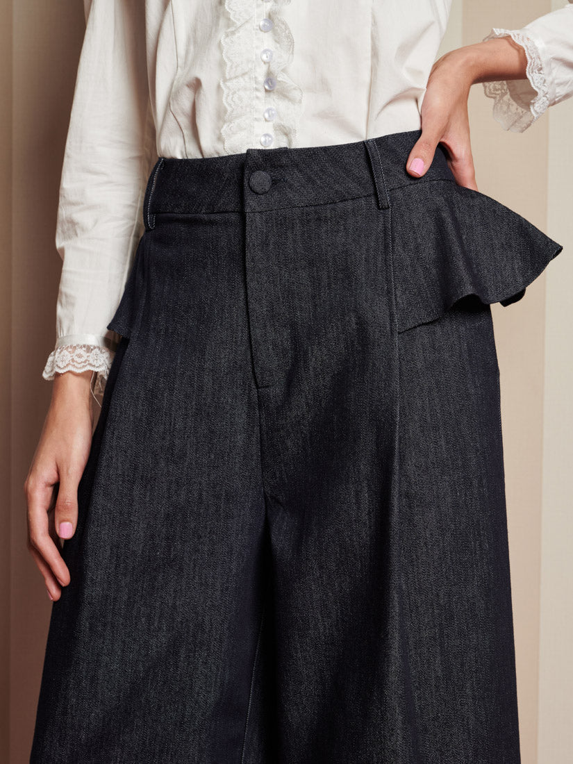 Curio Denim Ruffle Trousers - Image 5
