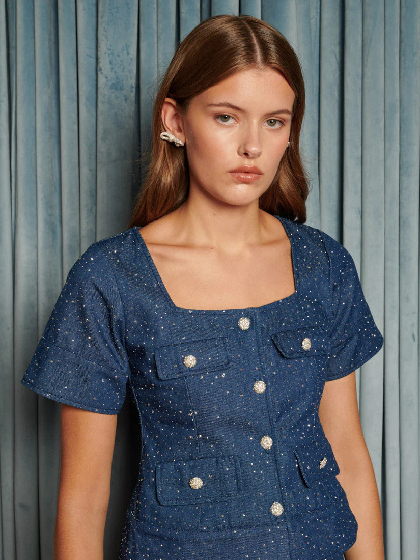 Daze Embellished Denim Top - Image 5
