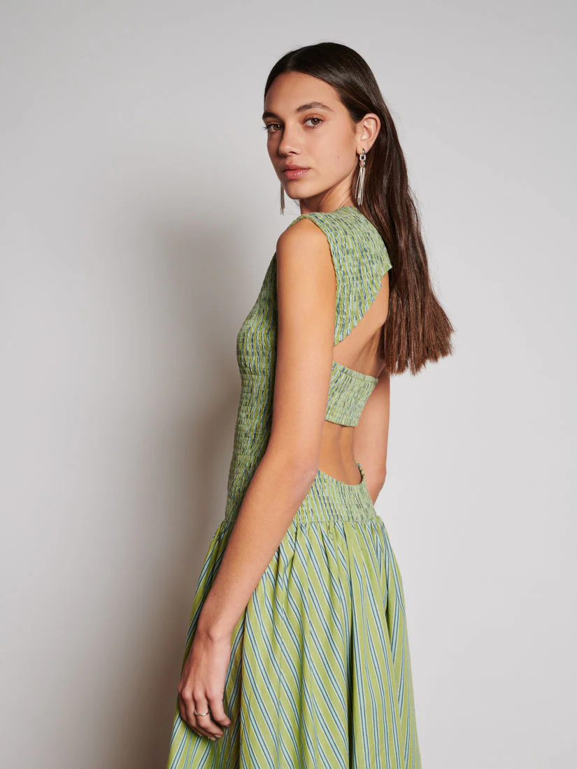 <b> Ghospell </b> Josephine Stripe Midi Dress - Image 5